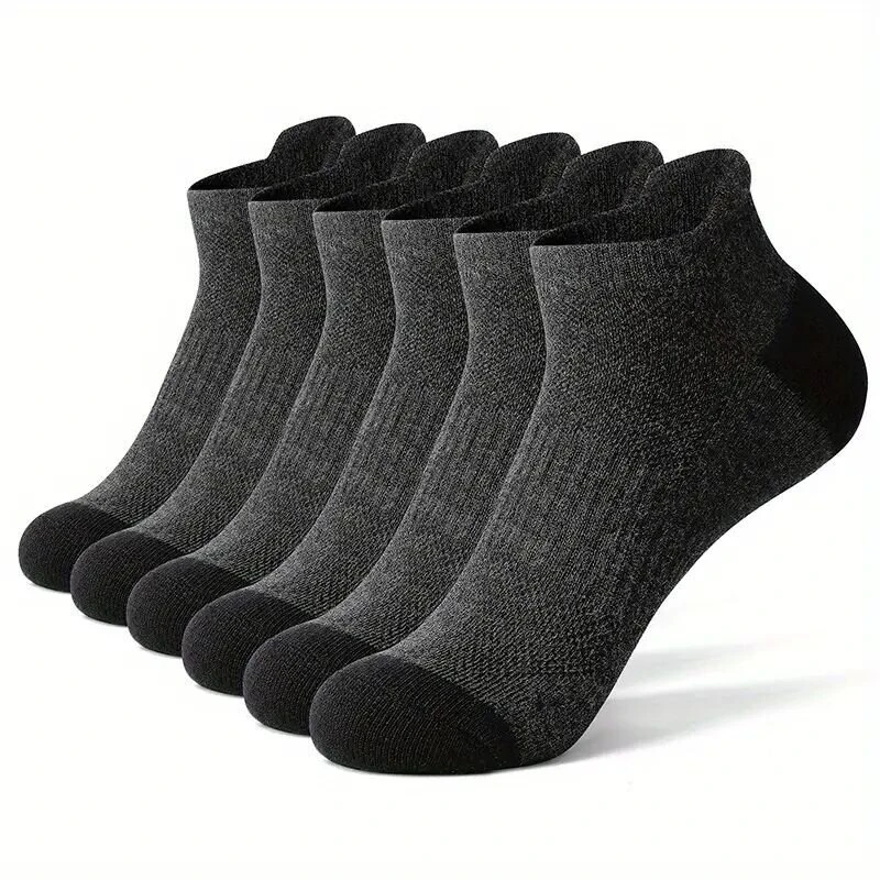 6 Pair Cotton Men Socks Comfy Solid Color Male's Short Sock Summer Cycling Breathable Mesh Running Ankle Socks