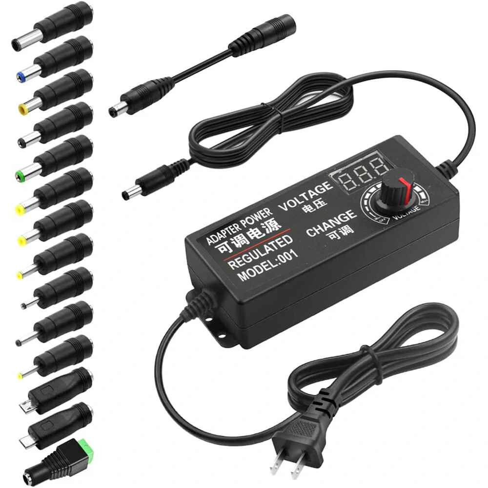 Universal AC to DC Adapter 48W Adjustable Voltage 3-24V 2A with LCD Display 14 Tips Polarity Converter Best for Household Electronics Top Rated Power Supply