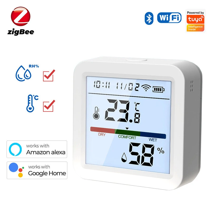 Tuya WiFi/Zigbee Smart Home Temperature Humidity Sensor with Backlight Hygrometer Thermometer Monitoring Sensor Support Alexa Google Home APP Control