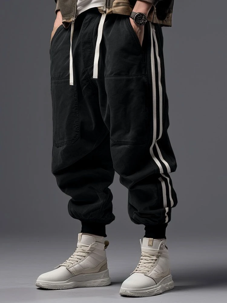 ChArmkpR Mens Pants Side Stripe Patchwork Loose Drawstring Waist Trousers