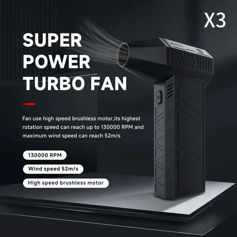 X3 Turbine Power Fan Handheld Brushless Motor 130000rpm 3RD Generation Violent Blower Mini Turbo Fan Wind Speed 52m/s Industrial Duct Fan