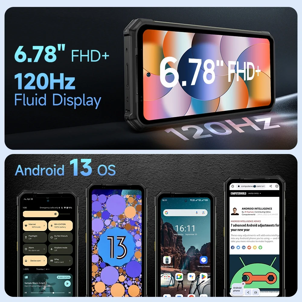 Ulefone Armor 24 Versatile Light 64MP Dual Camera 64MP Night Vision 22000mAh 24GB 256GB Helio G96 NFC 6.78 inch 120Hz Android 13 66W Fast Charge IP68 IP69K Waterproof 4G Rugged Smartphone