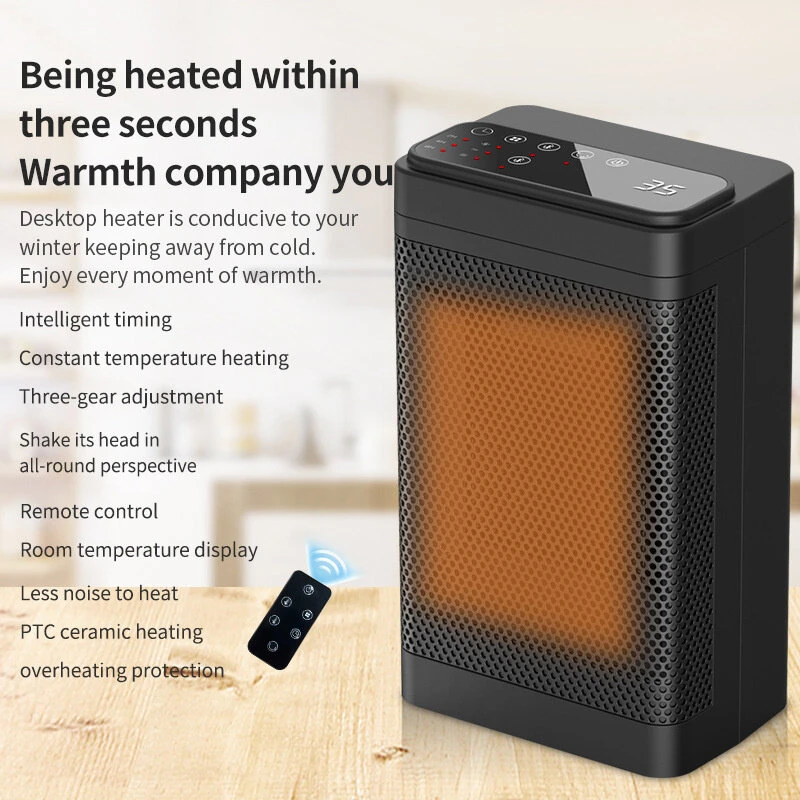 1500W Remote Control Space Heater 3 Gear PTC Ceramic Heating Long-Range Remote Adjustable Thermostat Compact Electric Heater for Home Office