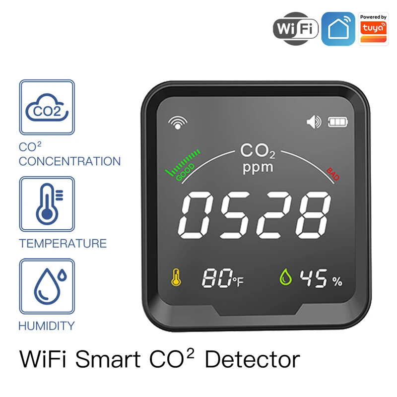 MoesHouse Tuya WiFi Smart Home Temperature Humidity Sensor Air Quality Carbon Dioxide Detector with LED Color Display Alarm Clock APP Remote Monitor