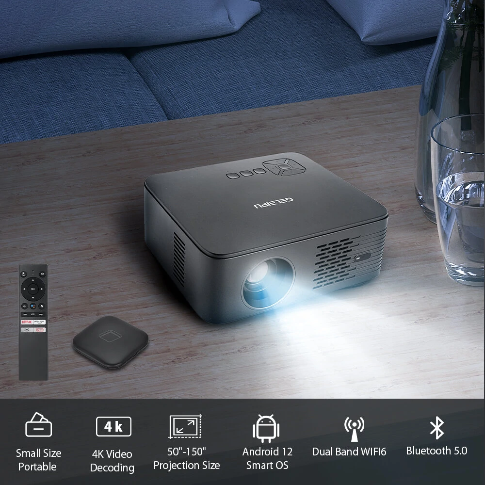 [XIAOMI Y0UPIN] [EU] GELEIPU X5 Smart Projector Android 12.0 TV Official Native 1080P Resolution Auto Focus Certified Widevine L1 Netflix YouTube Google Assistant Ceiling Projector Galaxy Portable Projector Outdoor Movie Beamer with Storage Bag TV Box