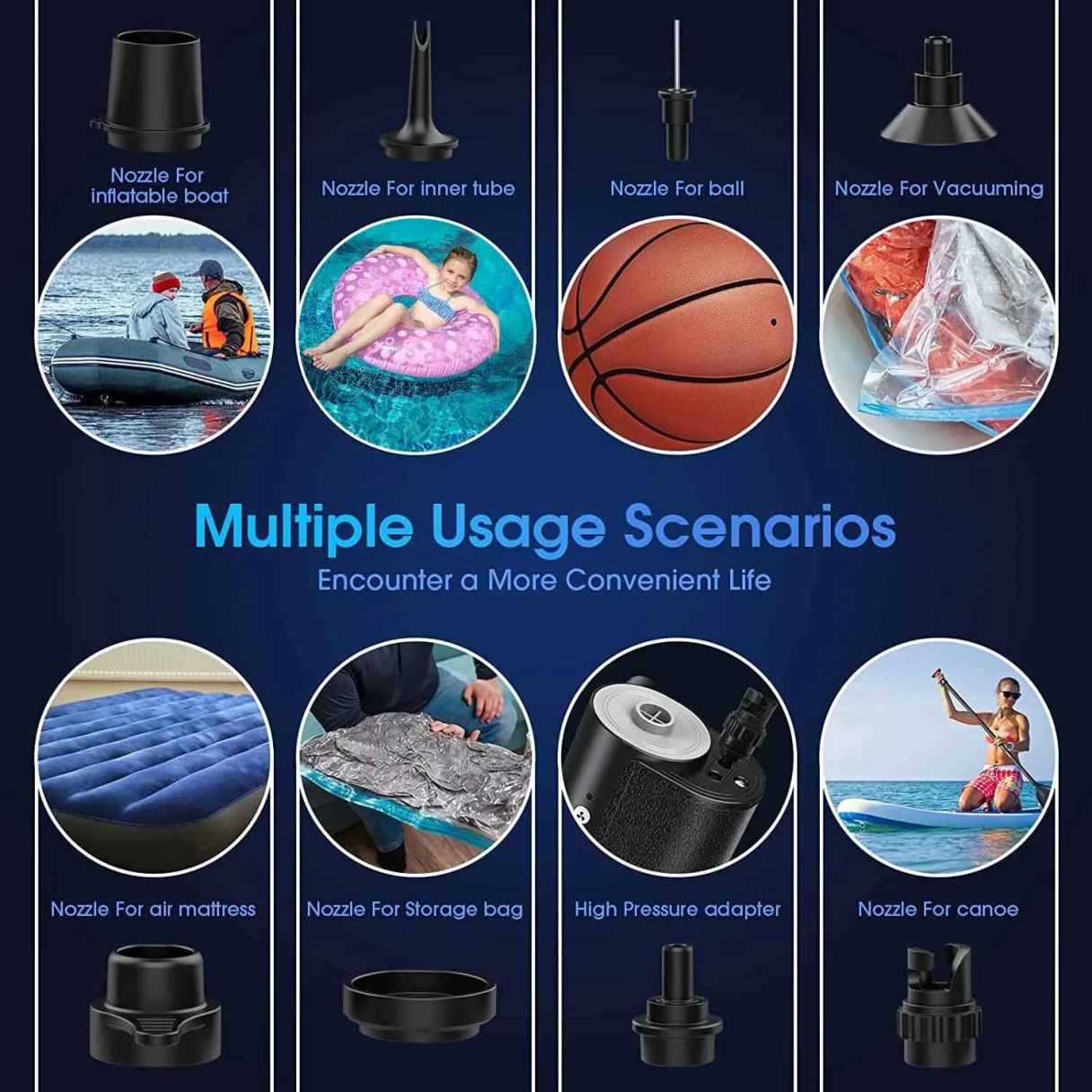 20PSI Portable Multifunctional Outdoor Cordless Inflator Paddle Board Air Pump Vacuum Pump Portable Outdoor Electric Inflation Pump  Air Inflator for Stand Up Paddle Board Plate Boat