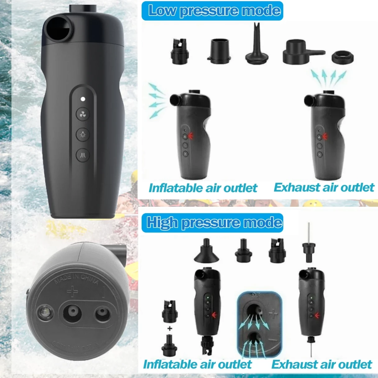 20PSI Portable Multifunctional Outdoor Cordless Inflator Paddle Board Air Pump Vacuum Pump Portable Outdoor Electric Inflation Pump  Air Inflator for Stand Up Paddle Board Plate Boat