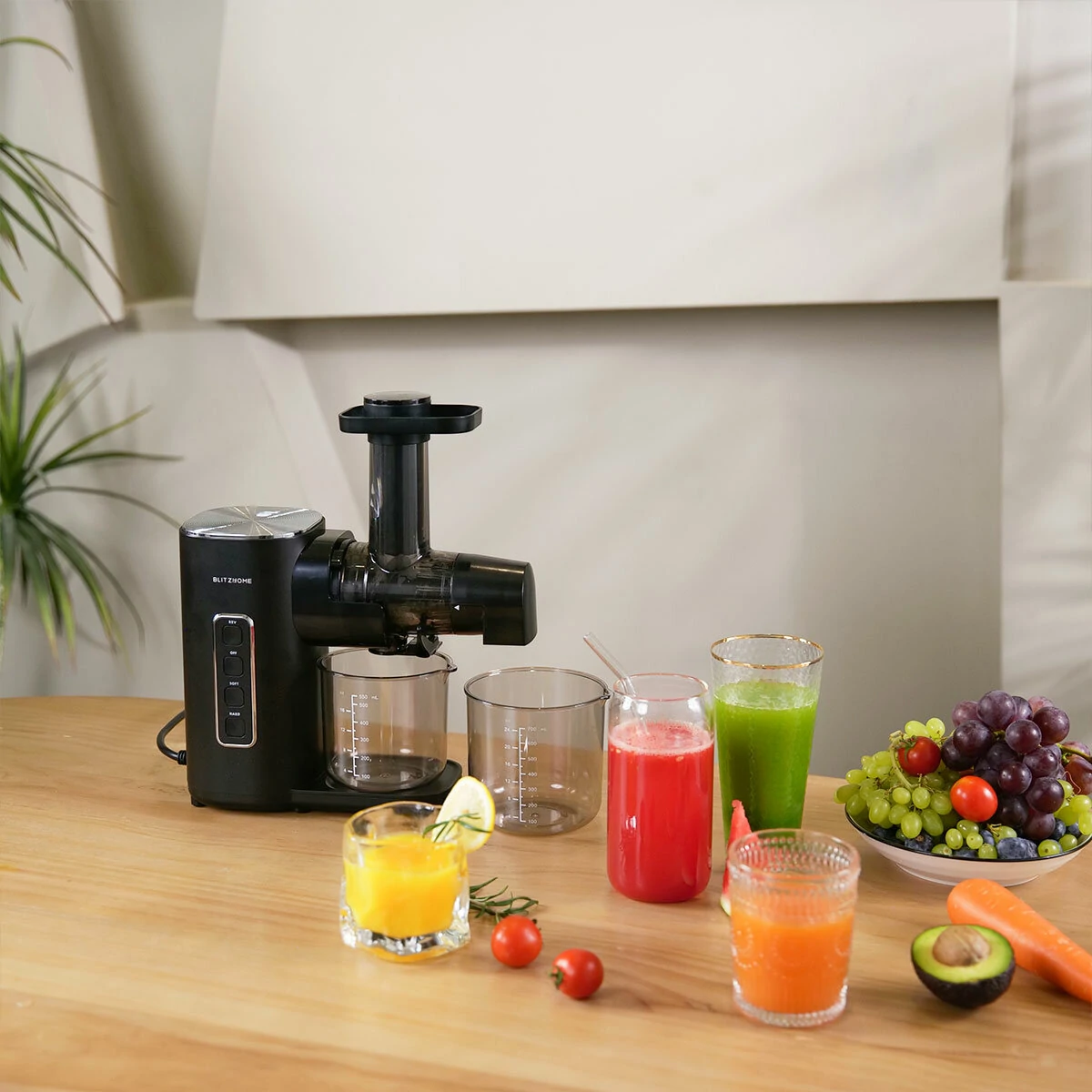 BLITZHOME BH-JC01 Cold Press Juicer Machines 2-Speed Modes Slow Masticating Juicer for Vegetable and Fruit with Quiet Motor/Reverse Function/Wide 1.73" Feed Port Easy to Clean