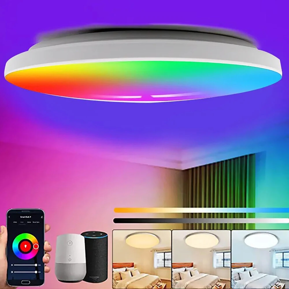 LIXINCORDA 24W 30cm Smart RGBCW LED Ceiling Light Works with Tuya WiFi APP Voice Control LED Ceiling Light Dimmable Music Sync Round Ceiling Light Ambient Light for Living Room Bedroom