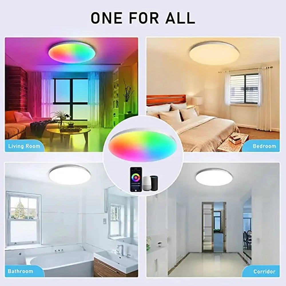 LIXINCORDA 24W 30cm Smart RGBCW LED Ceiling Light Works with Tuya WiFi APP Voice Control LED Ceiling Light Dimmable Music Sync Round Ceiling Light Ambient Light for Living Room Bedroom