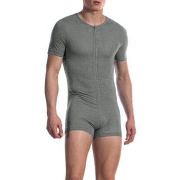 INCERUN Mens Jumpsuit Thin Stretch Comfort Zipper Short Sleeve One-piece Shorts Homewear for Men Large Size S-5XL