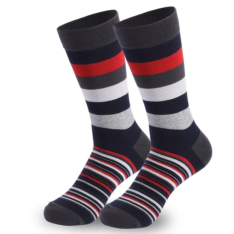 5 Pairs Dress Socks Men Plus Size Crew Socks Colorful Striped Funny Socks Casual Mid Long Tube Sock, Comfy Breathable Elastic Mens Socks