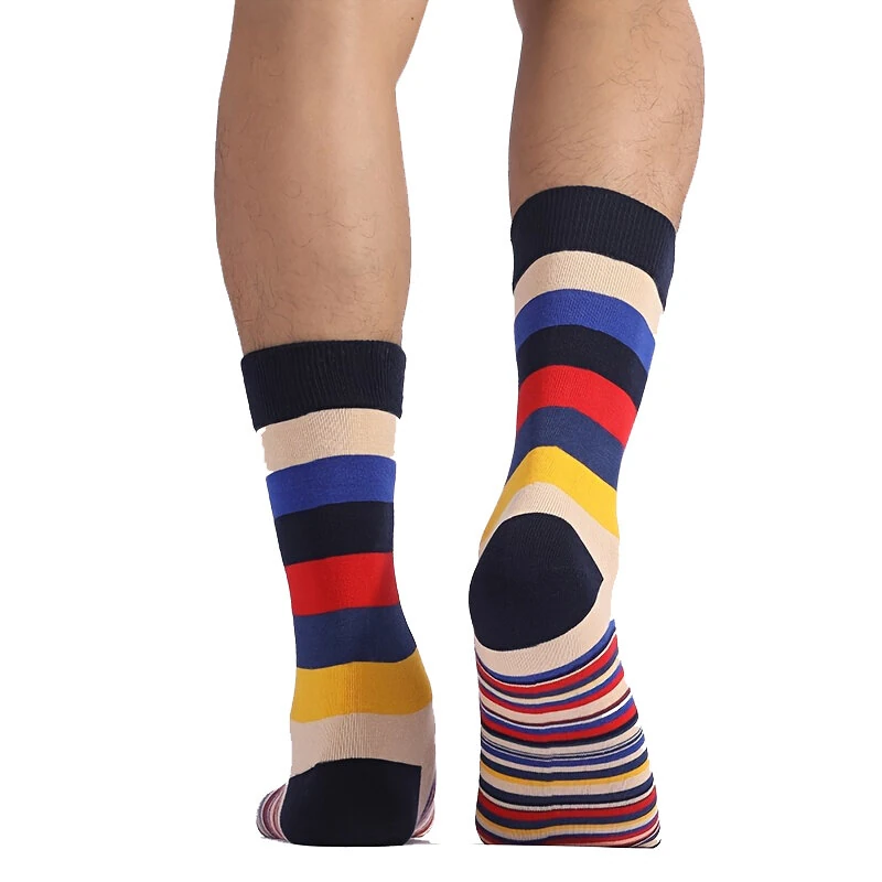 5 Pairs Dress Socks Men Plus Size Crew Socks Colorful Striped Funny Socks Casual Mid Long Tube Sock, Comfy Breathable Elastic Mens Socks