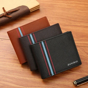 Men's Short Thin Wallet Soft Leather Multi-Card Slots Coin Purse Cross Pattern Horizontal Stitch Large Capacity Fashion Wallet