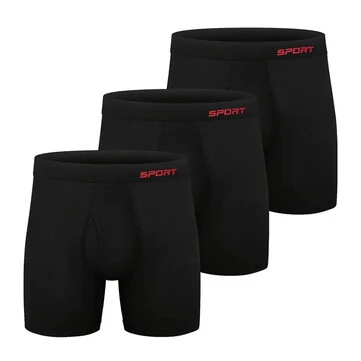 3pcs Men's Black Boxer Briefs Breathable Comfy Boxer Trunks, Elastic Sports Shorts, Men's Casual Underwear For Daily Wear S-XL