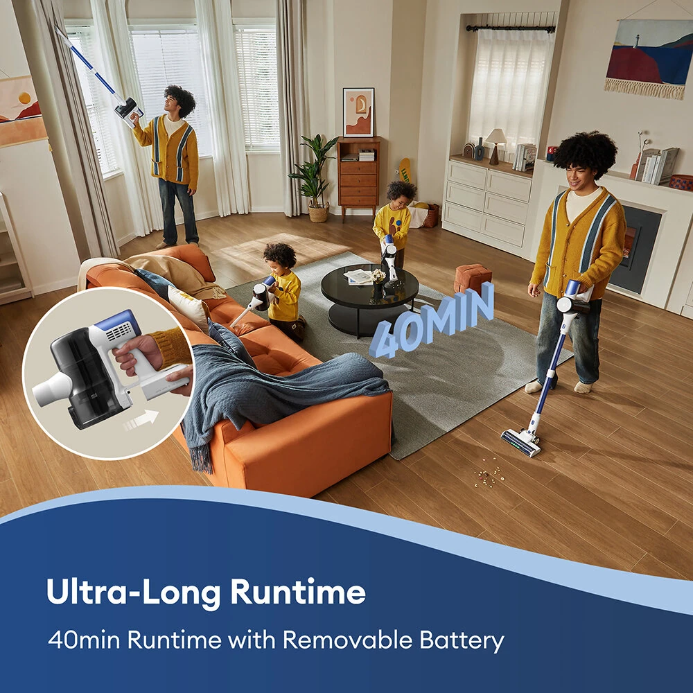 [EU Direct]Ultenic U10 Ultra Cordless Vacuum Cleaner , 450W Motor, 30KPa Suction, Long Battery Life, 1L Dustbin Capacity, Self Standing Stick Vacuum for Home, Pet Hair, Hardwood Floors, and Carpets