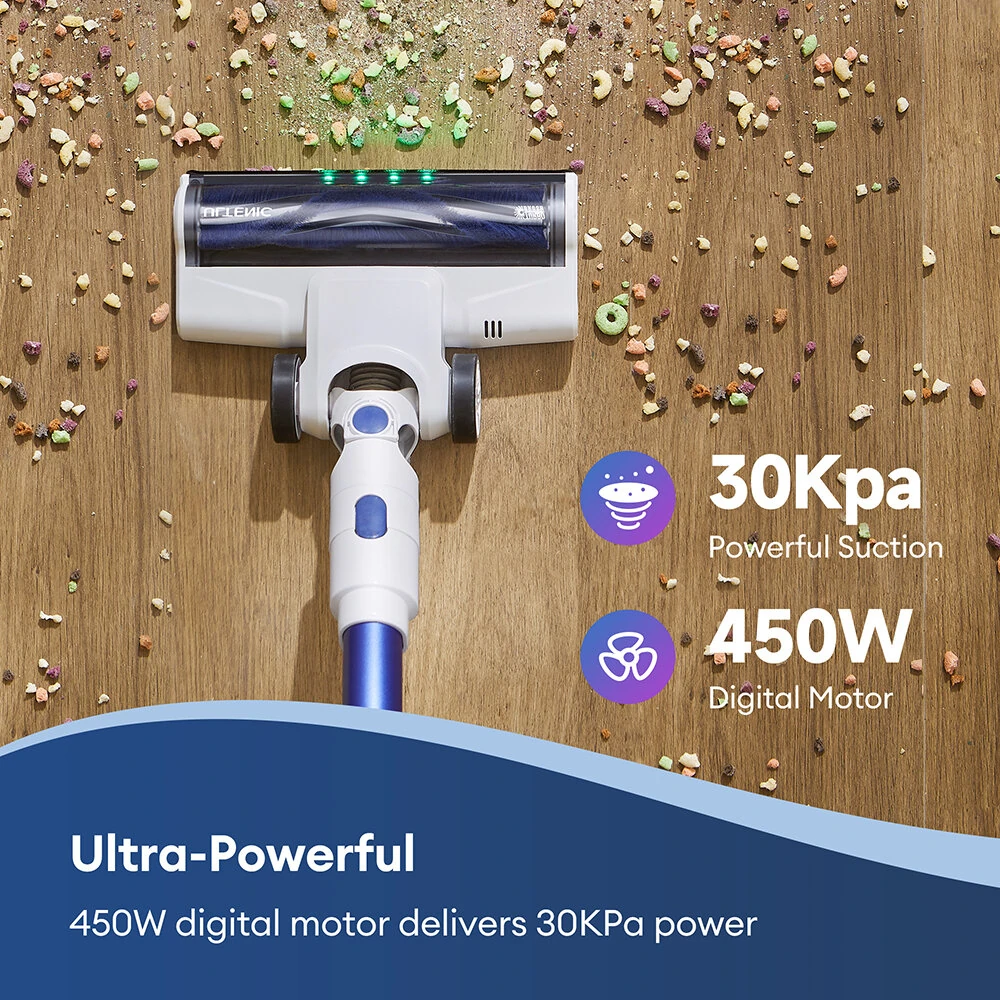 [EU Direct]Ultenic U10 Ultra Cordless Vacuum Cleaner , 450W Motor, 30KPa Suction, Long Battery Life, 1L Dustbin Capacity, Self Standing Stick Vacuum for Home, Pet Hair, Hardwood Floors, and Carpets