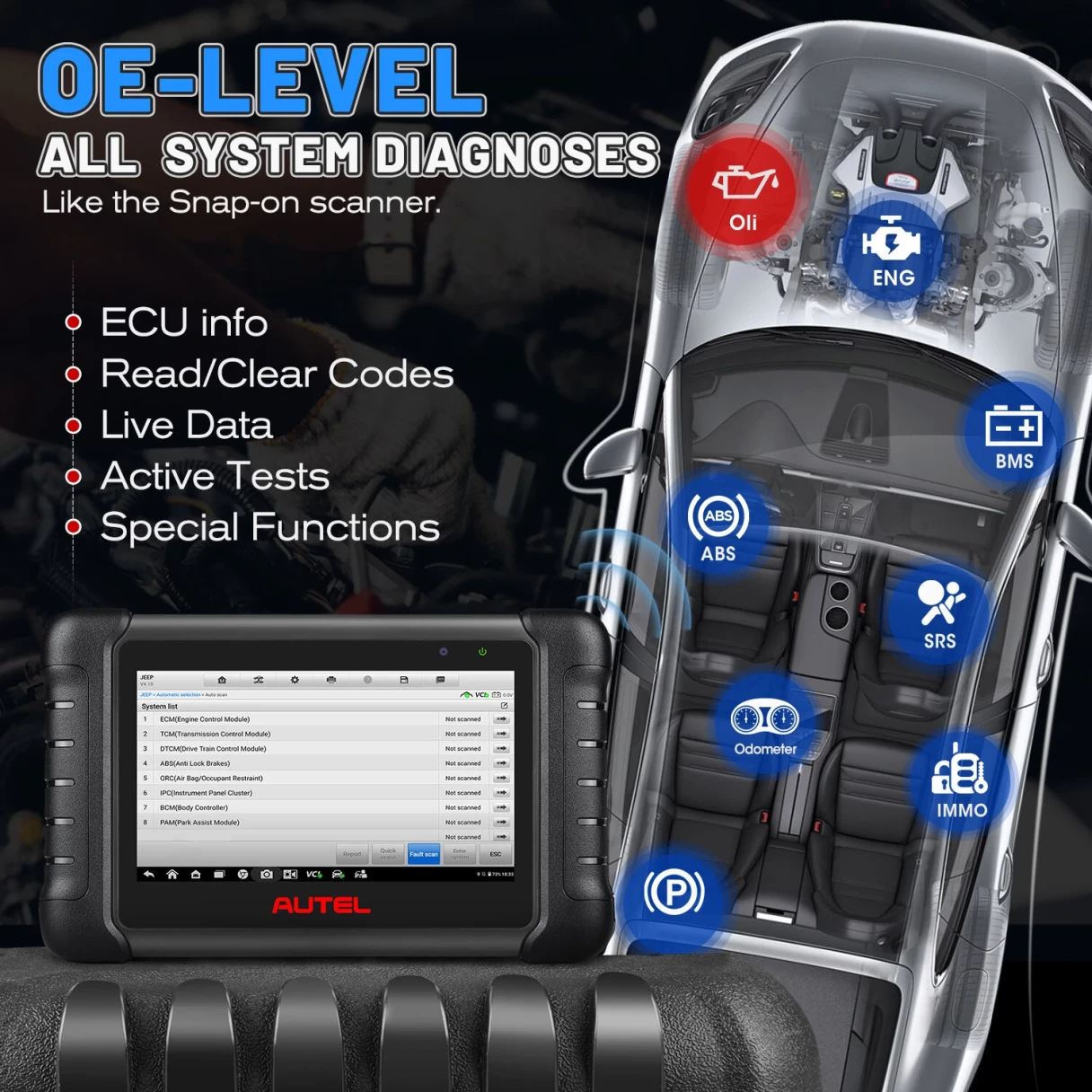 Autel MaxiCheck MX808S Full System Diagnostic Tool with 36+ Special Functions Read/ Erase Fault Codes Upgrade Version of MX808