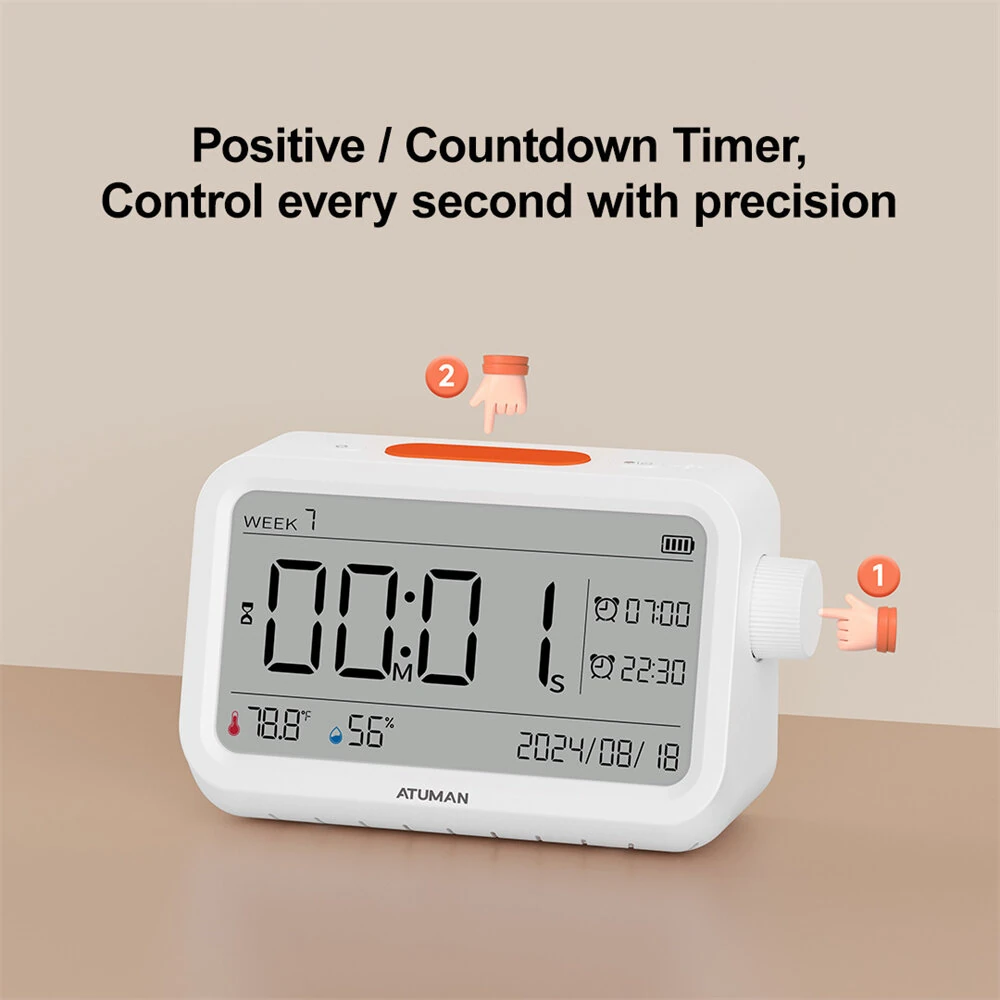 NEW Atuman MT2 3in1 Multifunctional Hygrometer Alarm Clock Timer -9.9°C~60°C LCD Display Temperature Humidity Monitor Accurate Environmental Monitoring