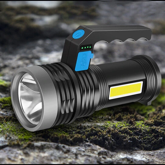 BIKIGHT P500 Double Light 500m Long Range Strong Flashlight with COB Sidelight USB Rechargeable Powerful Handheld Spotlight LED Searchlight