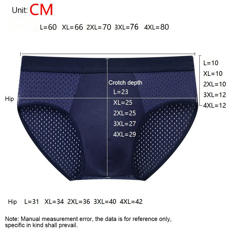 4 Pack Men's Bamboo Mesh Briefs Underwear Breathable Hombre Hole Large Size Panties Male Shorts Lingerie Underpants