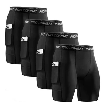 4pcs Men's Underwear Boxer Shorts Breathable Comfy Quick Drying Stretchy Boxer Trunks, Long Bottom Sports Shorts with Pocket Fitness Workout Tights Running Tights