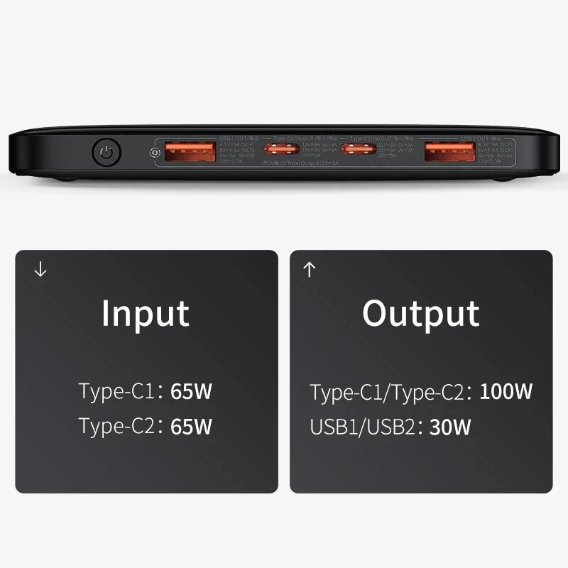 Baseus Blade 100W 74Wh 20000mAh Power Bank External Battery Power Supply with 100W Type-C*2 & 30W USB-A*2 Fast Charging for iPhone 12 13 14Pro for Huawei Mate50 for Samsung Galaxy S23 for Oppo Reno9