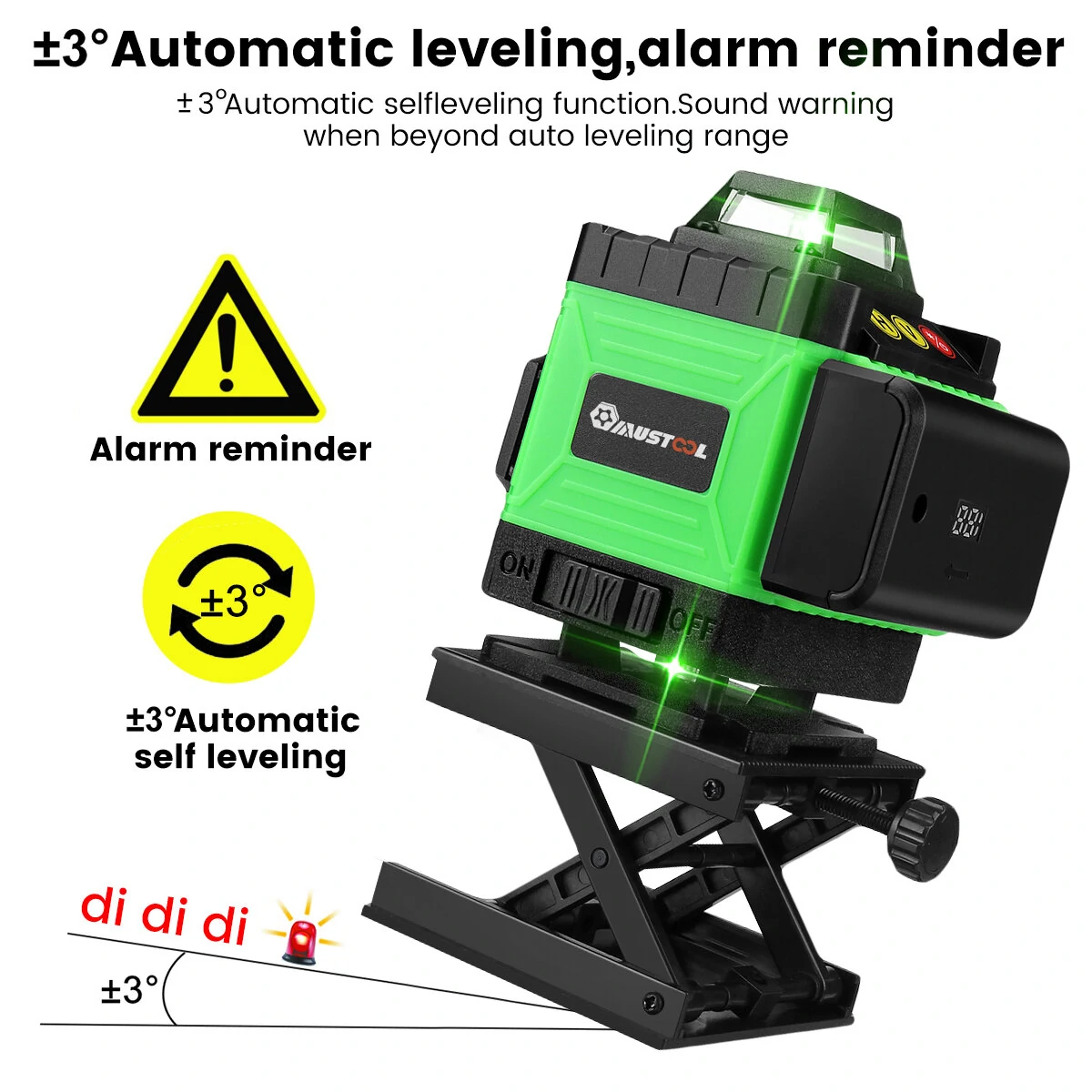 MUSTOOL 4D 16 Line Green Laser Level IP54 Self-Leveling 4000mAh Battery Touch Screen for Indoor/Outdoor Construction