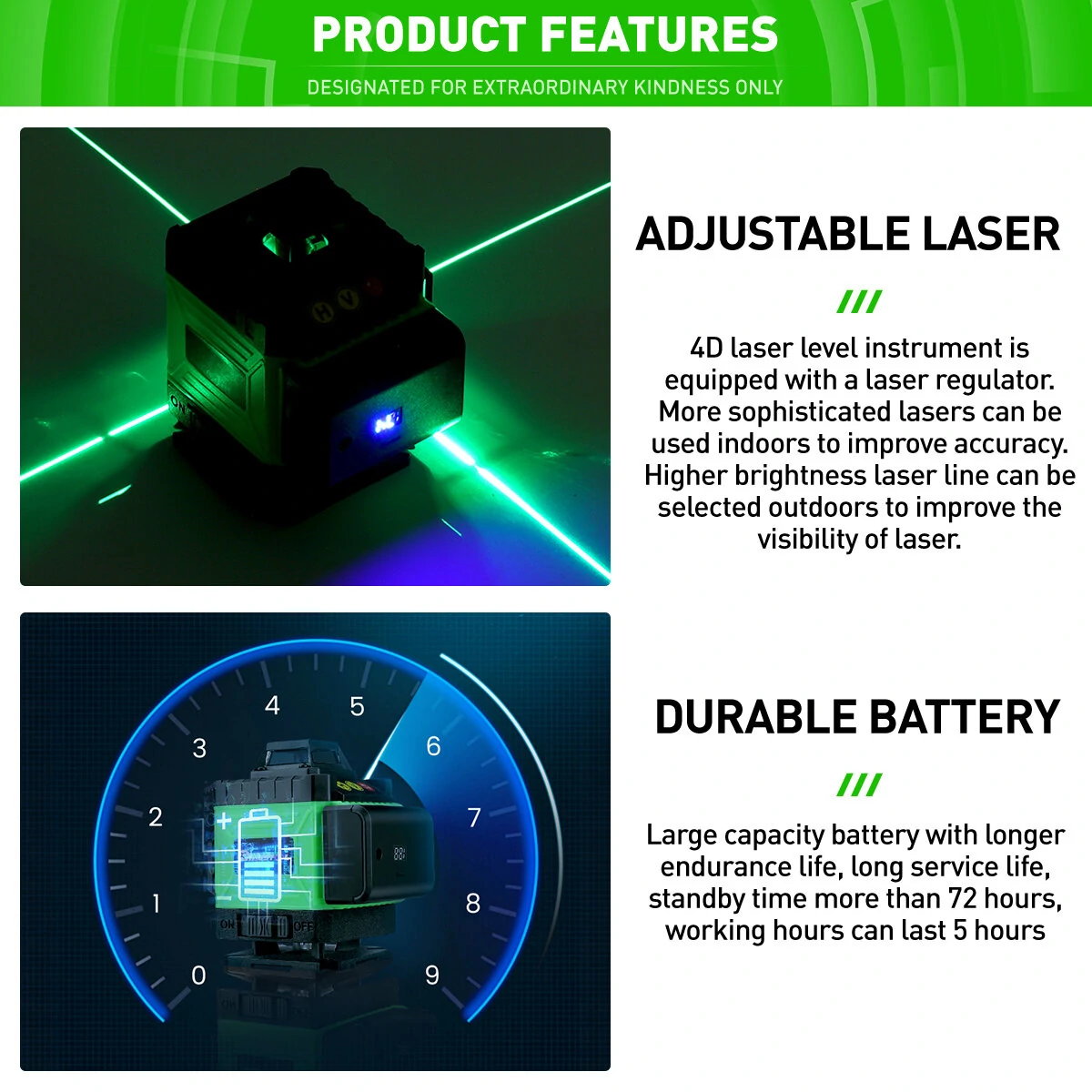 MUSTOOL 4D 16 Line Green Laser Level IP54 Self-Leveling 4000mAh Battery Touch Screen for Indoor/Outdoor Construction