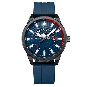 CURREN Men's Business Watch Quartz Wrist Watch with Calendar Alloy Case, Round Dial, Electronic Drive, Silicone Strap 3ATM Sports Watch