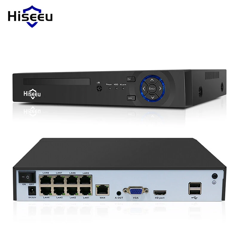 Hiseeu H5NVR-P-8 8CH POE NVR iP Security Surveillance Camera H.265+ CCTV System 8MP 4K Audio Video Recorder Face Detection Cameras Systems EU Plug