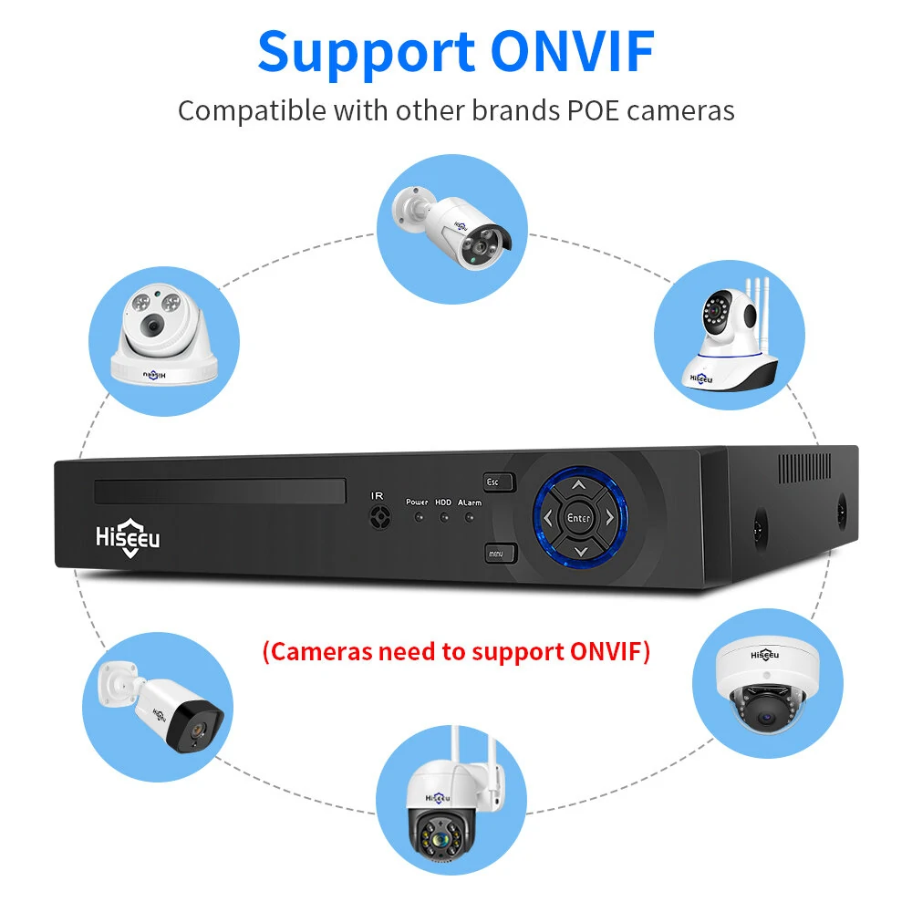 Hiseeu H5NVR-P-8 8CH POE NVR iP Security Surveillance Camera H.265+ CCTV System 8MP 4K Audio Video Recorder Face Detection Cameras Systems EU Plug