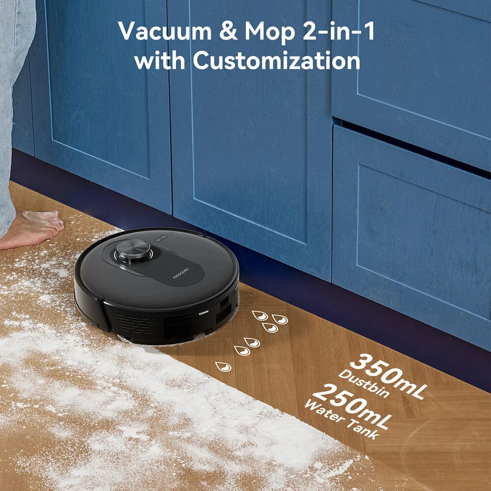 [EU Direct] Proscenic Q8 Robot Vacuum and Mop Combo, 4200 Pa Suction, LiDAR Navigation, 200min Runtime, Automatic Self-Charging, APP Control, 350ml Dustbin, 250ml Water Tank, for Indoor Floor, Pet Hair, Carpet