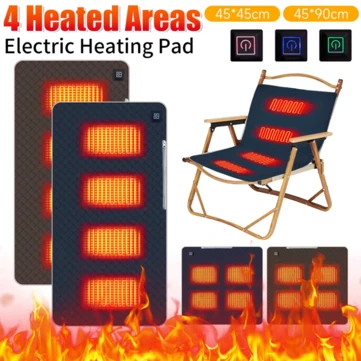 USB Heated Cushion  Fast Heating 4 Heated Areas Camping Chair Heated Cushion 3 Adjustable Temperature Heated Chair Cushion Type C/USB Charging for Outdoor Travel