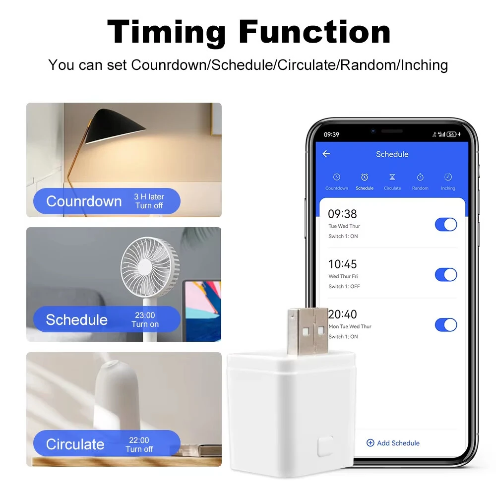 Tuya WiFi/Zigbe Smart USB Adaptor Switch 5-12V Mini USB Power Adaptor Timing Charger Plug for Alexa Google Home