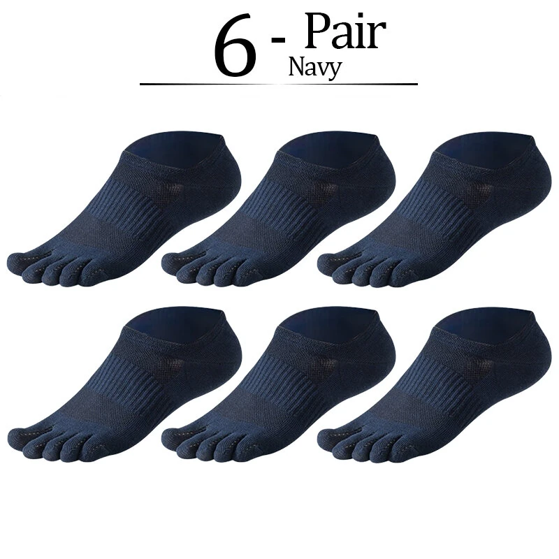 6 Pairs Pure Cotton Five Finger Short Socks Men Sweat Absorbent Antibacterial Breathable Mesh Boat Socks Running Sports Toe Sock