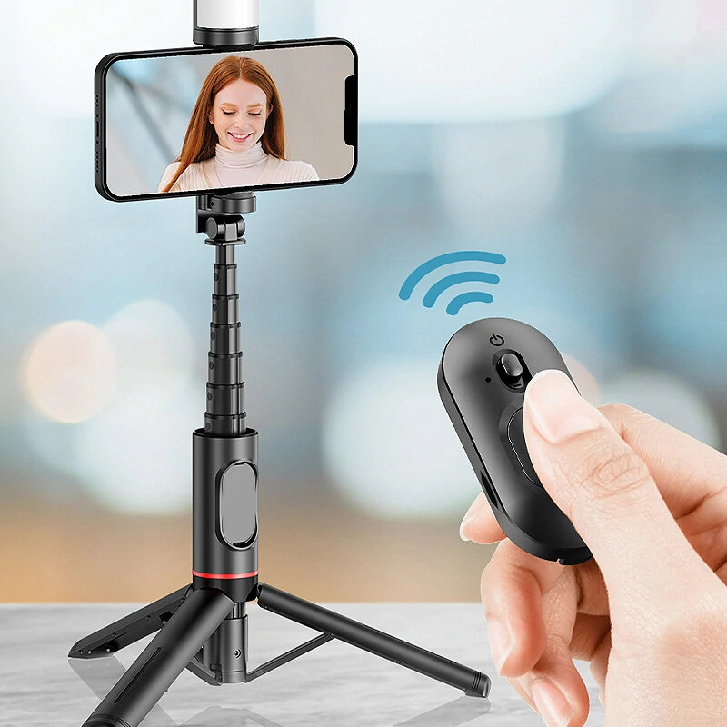 Q12S Portable Wireless bluetooth Phone Telescopic Selfie Stick Tripod with Filling Light Multifunctional Mobile Phone Gimbal for iPhone Huawei Xiaomi Android