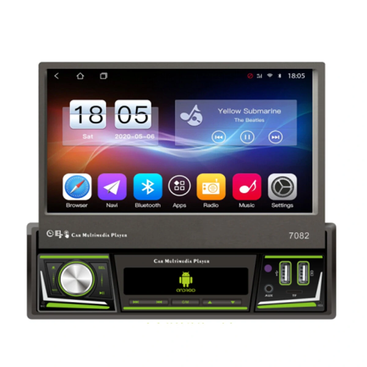 YUEHOO Retractable Car MP5 Multimedia Player 1 Din 7 inch Touchscreen IPS Display Android Wireless Carplay bluetooth GPS WIFI