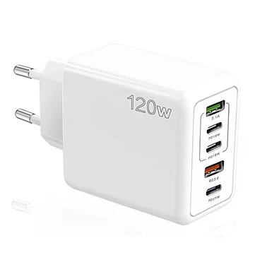 120W 5-Port USB PD Charger 2USB-A+3USB-C PD QC3.0 Fast Charging Wall Charger Adapter EU Plug US Plug for iPhone 15 14 13 Pro for Samsung Galaxy Z Flip6 for Huawei Nova Flip for Xiaomi Civi 4P