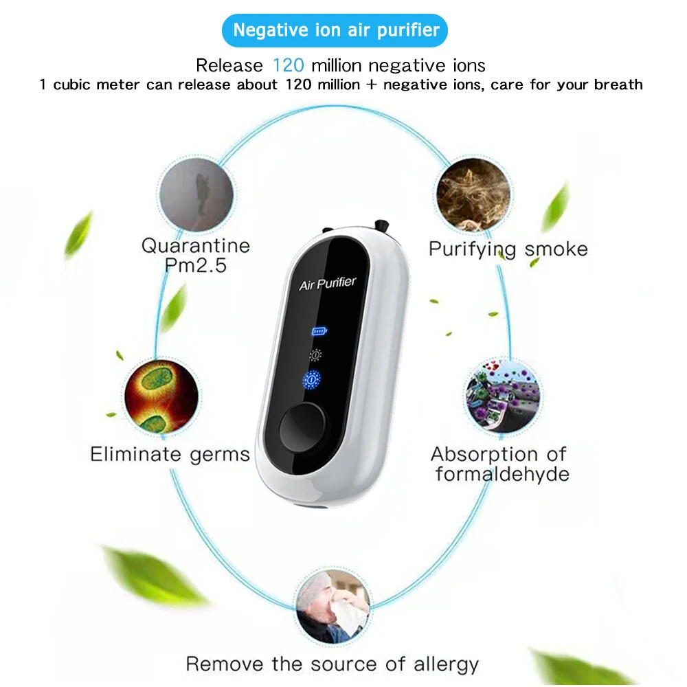 Portable Wearable Negative Ion Air Purifier Neck Purifier 1.2 Billion Negative Ion Purifier Necklace Air Purifier with Digital Display