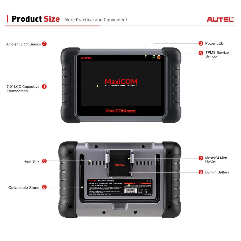 AUTEL MaxiCOM MK808TS Automotive OBD2 Diagnostic Tool Car Scanner TPMS Service Programming Sensor and Bluetooth