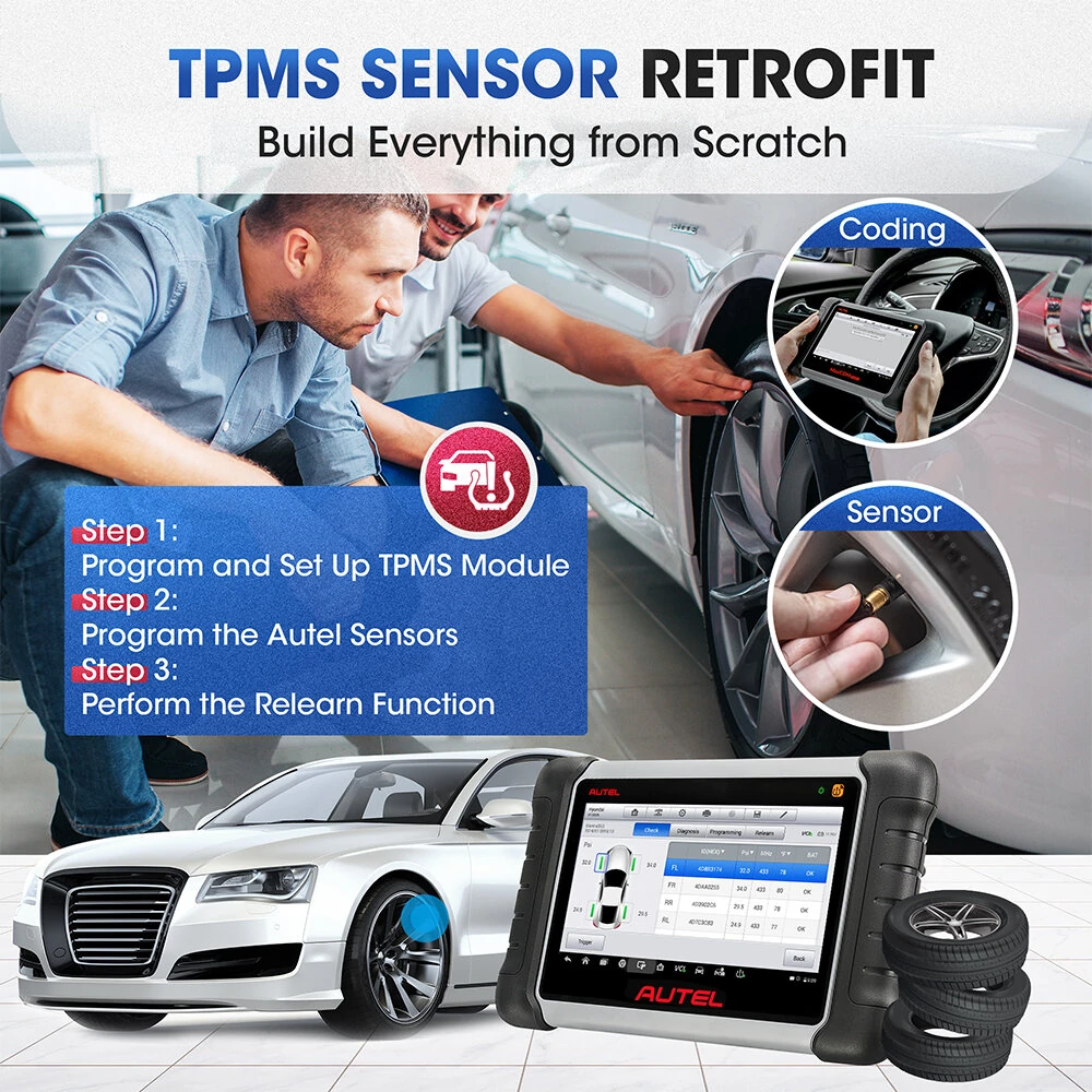 AUTEL MaxiCOM MK808TS Automotive OBD2 Diagnostic Tool Car Scanner TPMS Service Programming Sensor and Bluetooth