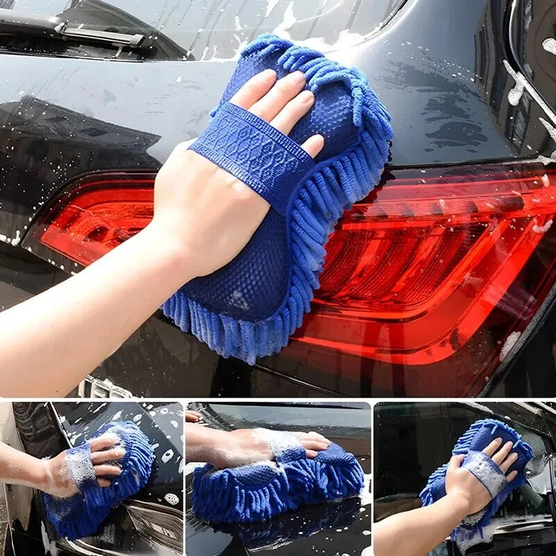 Car Washing Gloves Car Wash Sponge Brush Chenille Soft Microfiber Car Body Cleaning Water Absorption Detailing Washer