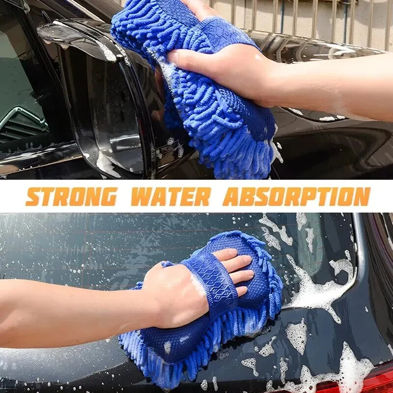 Car Washing Gloves Car Wash Sponge Brush Chenille Soft Microfiber Car Body Cleaning Water Absorption Detailing Washer