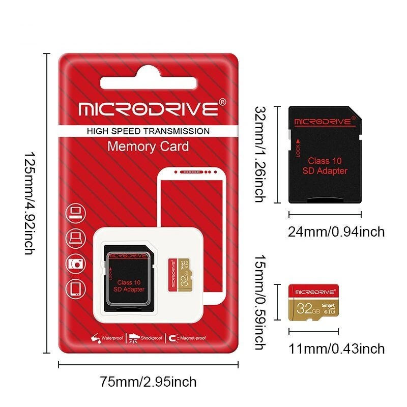 Microdrive CLASS10 High Speed TF Memory Card 32GB 64GB 128GB 256GB Micro SD Card Flash Card Smart Card for Driving Recorder Phone Camera