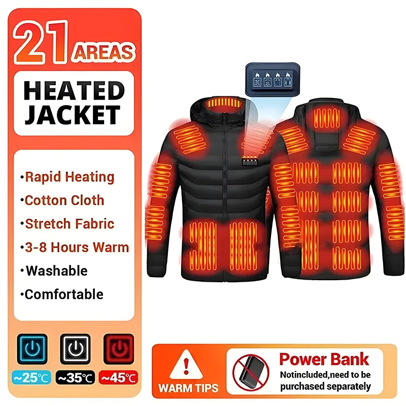 TENGOO HJ-21 Heating Jacket 21 Heated Areas Coat USB Charging Winter Warm Waterproof Outdoor Hiking Camping Electric Heating Jacket