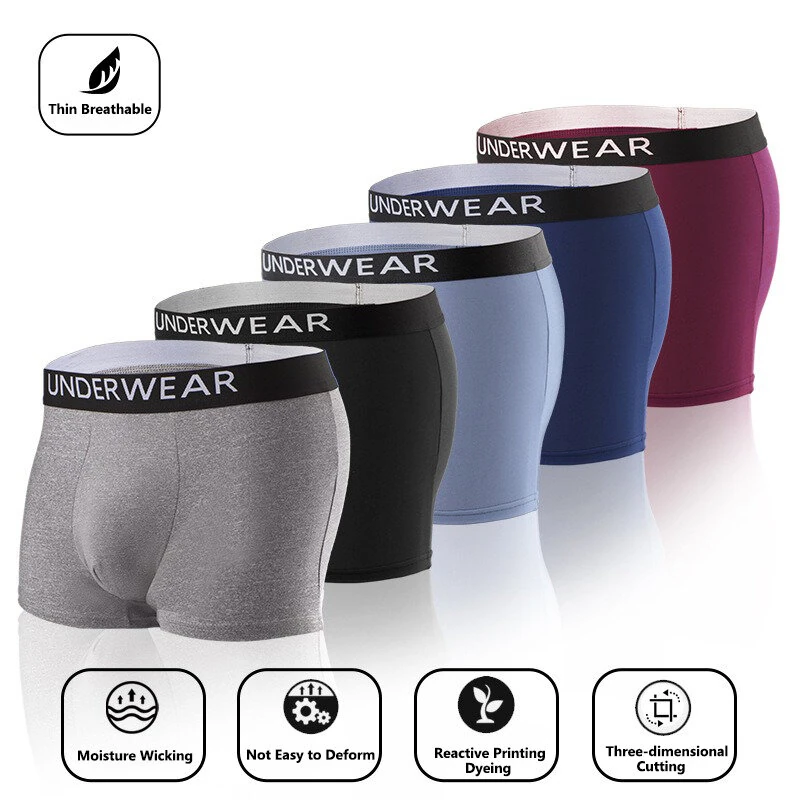 5pcs Men's Underwear, Fashion Breathable Soft Comfy Skin-Friendly Elastic Waistbands Shorts Boxer Briefs