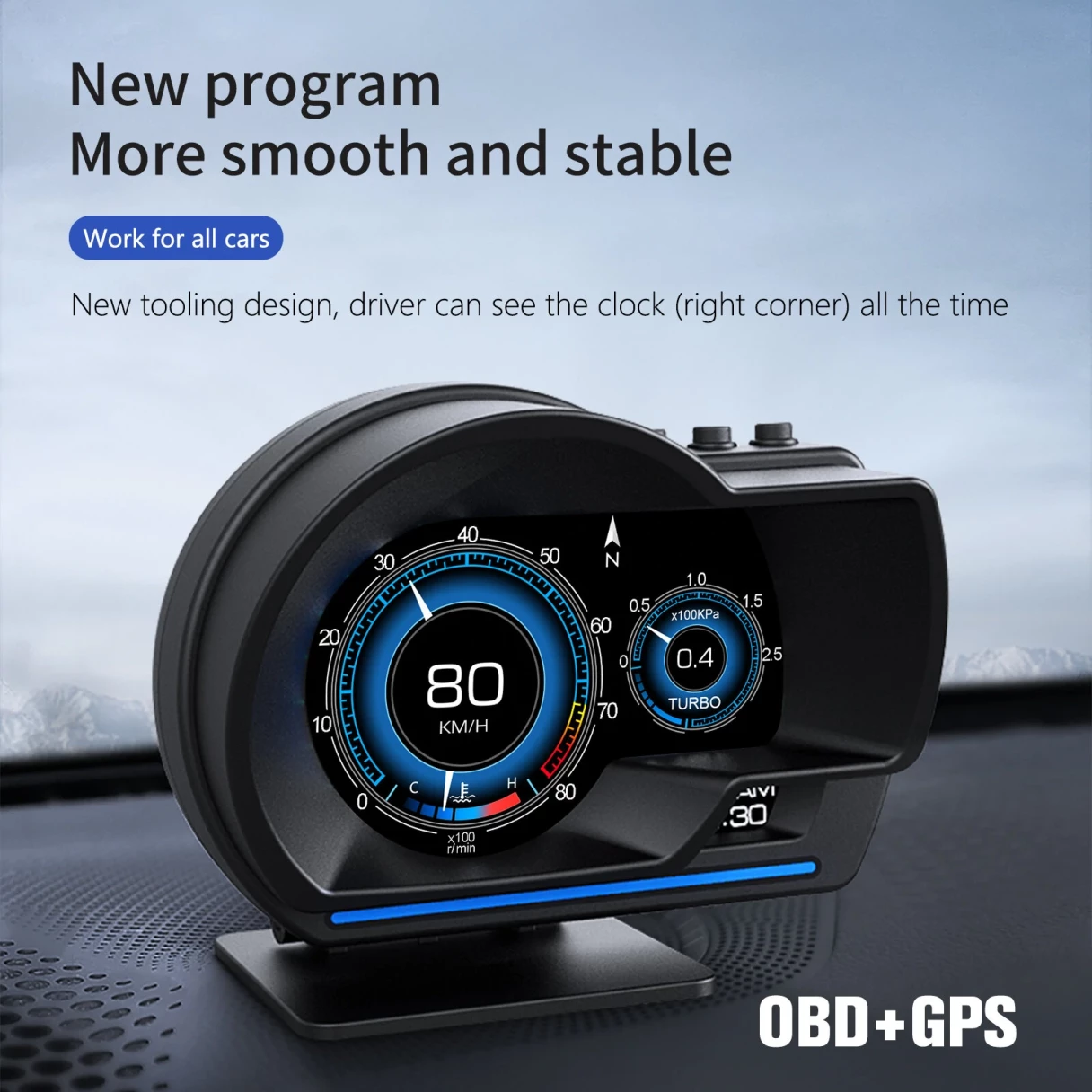 Car Head-Up Display OBD2+GPS Smart Car HUD Gauge Digital Odometer Security Alarm Water Temperature Alarm