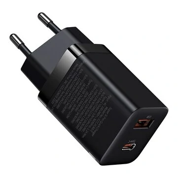 Baseus 30W 2-Port USB PD Charger USB-A+USB-C PD3.0 QC3.0 Apple2.4 BC1.2 Fast Charging Wall Charger Adapter EU Plug for iPhone 15 14 13 for Huawei Mate60 Pro for Samsung Galaxy S24 for Xiaomi