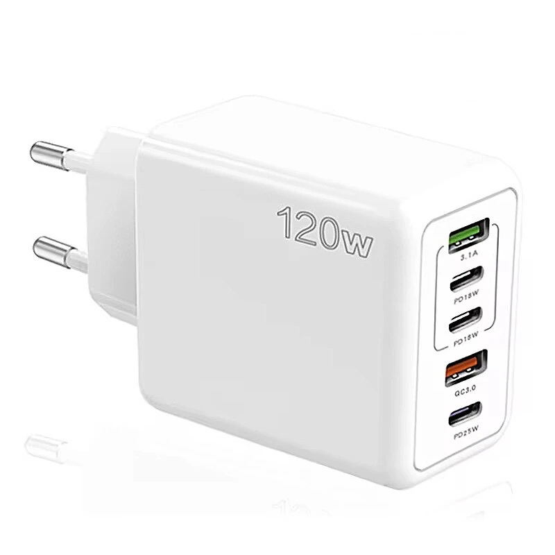 120W 5-Port USB PD Charger 2USB-A+3USB-C PD QC3.0 Fast Charging Wall Charger Adapter EU Plug US Plug for iPhone 15 14 13 Pro for Samsung Galaxy Z Flip6 for Huawei Nova Flip for Xiaomi Civi 4Pro